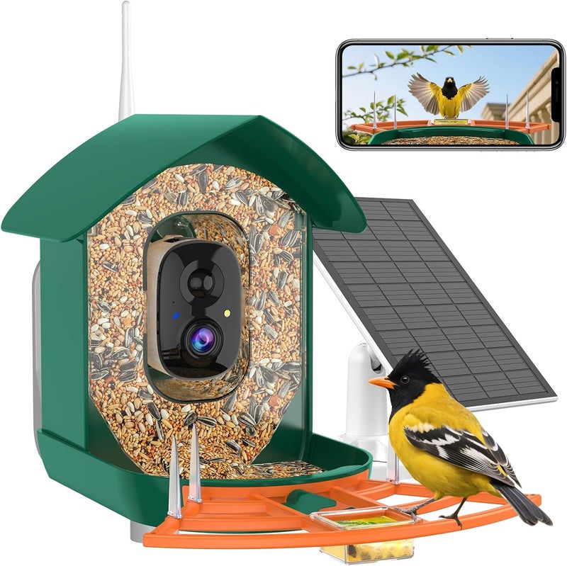 Gyozol Bird Feeder with Camera,WiFi Smart Bird House with Cam Solar Powered for Outdoor,AI Identify,App Notification,Night Vision,2K Live View,Auto Record Video,Birdwatching Gifts for Family,Birds Lover - Image 1